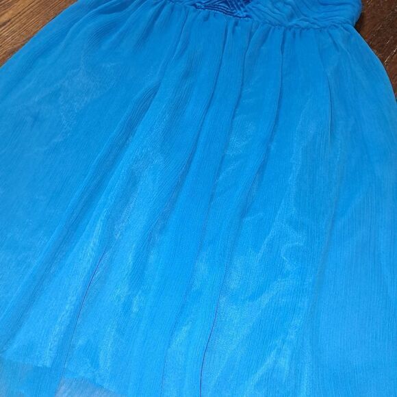 8P London Times Petites Blue Sleeveless Deep VCut Ruched Semi Formal Dress - Picture 3 of 7